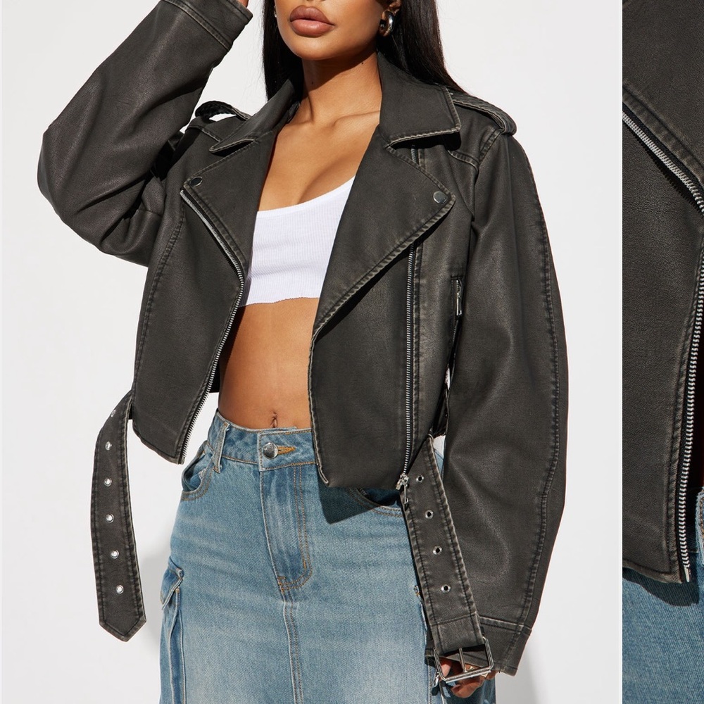 Fashion Nova Roxi Washed Faux Leather Moto Jacket